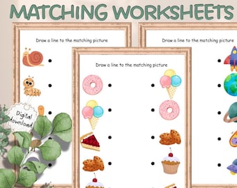 20 printable Matching Worksheets for kids, Match the , Kindergarten worksheets, Preschool Activity, Busybook , Educational Pages