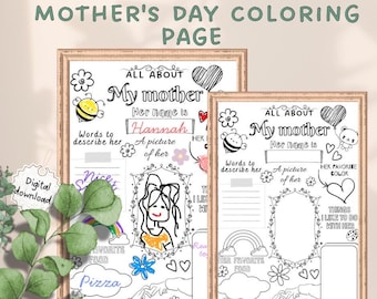 Página para colorir do Dia das Mães | PDF para imprimir | Atividade para crianças | Presente faça você mesmo para a mãe Cartão de Dia das Mães para imprimir para colorir | Página para colorir para crianças