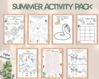 Actividades de verano para niños / Hojas de actividades de verano para niños / Paquete de actividades imprimibles de verano / Páginas para colorear de verano / Juegos de campamento de verano