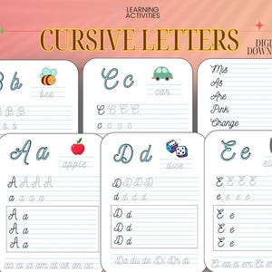 Hojas de trabajo cursivas imprimibles de 30 páginas, letras y palabras, escritura cursiva para niños, hojas de trabajo de educación en el hogar, alfabeto de escritura a mano de la A a la Z