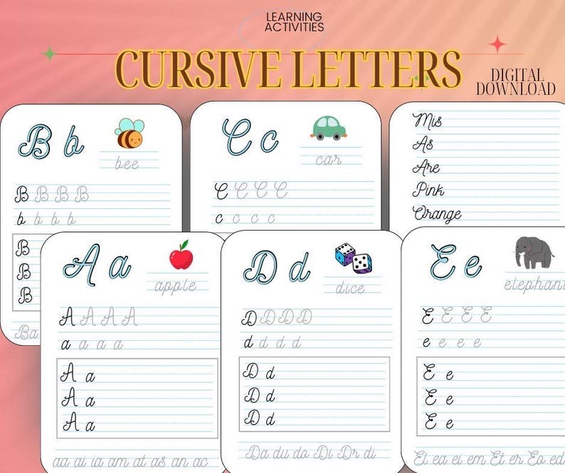 Printable Cursive Worksheets 30 Pages Letters and Words, Cursive ...