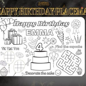 Birthday Coloring Page For Kids,Printable  Birthday Placemat,Birthday Craft Activity Sheet Personalised Birthday colouring placemats