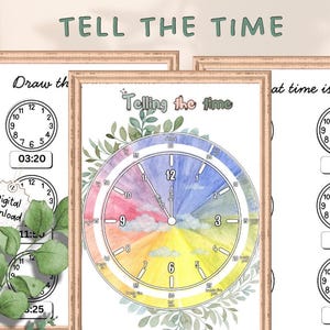 Lernen Sie, die Zeit zu sagen Arbeitsblätter & Poster, Druckbare Uhrenaktivitäten für Kinder | Digitaler Download | Homeschool Lernpaket Druckbare Arbeit