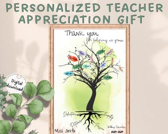 Gift for Teacher Tree Printable - Personalized Teacher Appreciation,Gift From Class, End of year gift Personalized Teacher Digital download