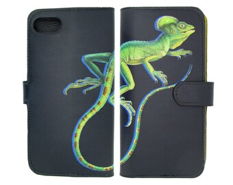 Lizard iPhone Case: Real leather flip case, iPhone 15 Pro folio case, iPhone 4 Pro Max wallet iPhone case.  Reptile iPhone