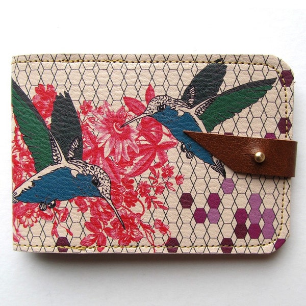 Leather card case/ Oyster card holder - Hummingbirds and flowers