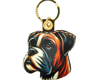 Boxer dog keyring, padded leather keychain, Cockapoo keychain, Dog bag charm, pet key ring, Boxer breed, cute boxer keychain