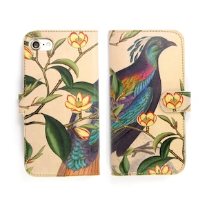 iPhone 15 Pro Max, capa de couro para iPhone 14 Pro, capa para iPhone 13, capa para iPhone 14, presente para ela, carteira de couro Folio: estampa floral de pássaros