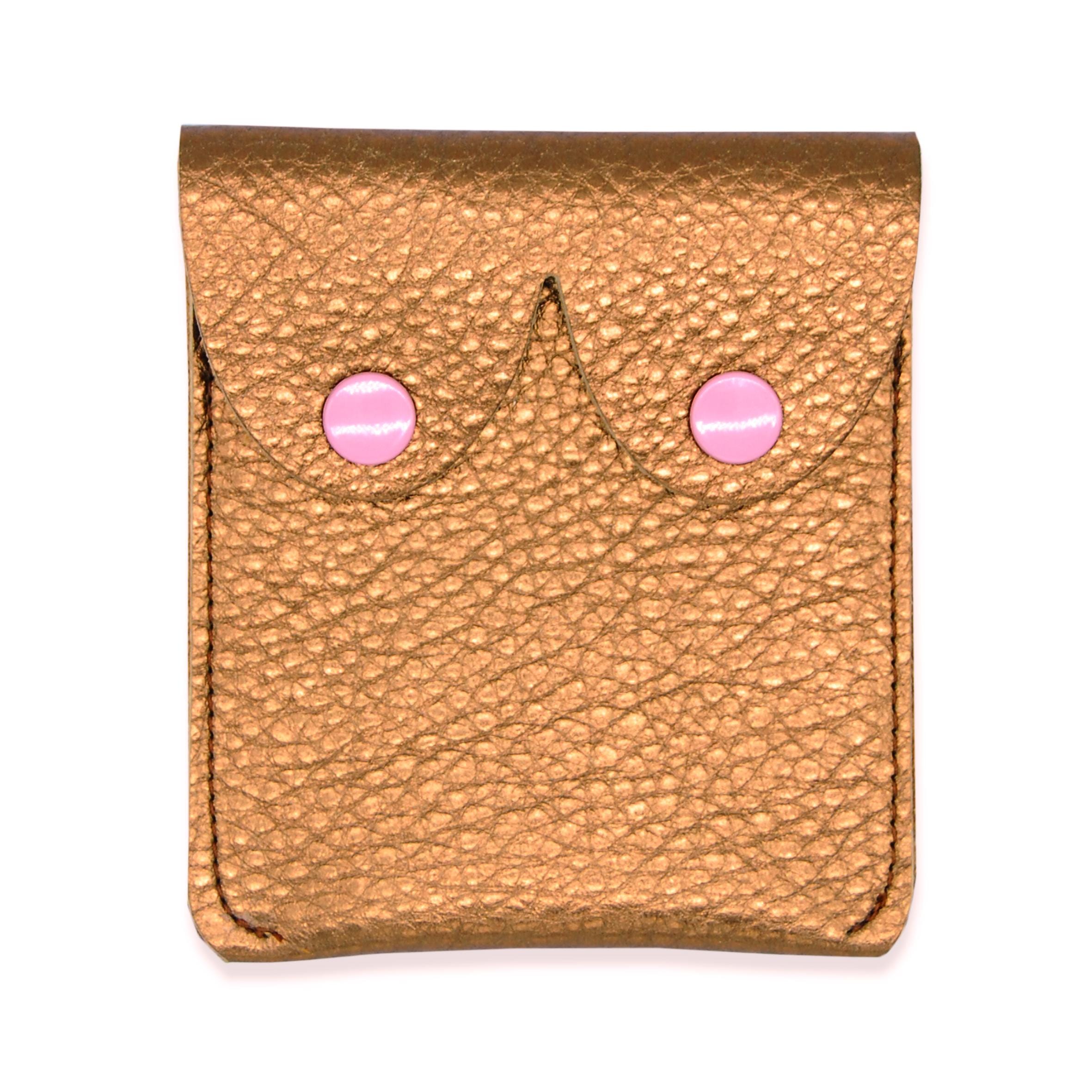 Boobs Purse, Golden Boobies, Fun Leather Pouch With Pink Nipples