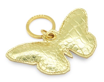 Leather butterfly keychain, butterfly keyring, butterfly bag charm - Gold Croc Butterfly
