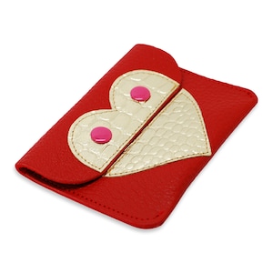 Monedero de piel con bonito motivo de corazón en rojo y dorado - Tarjetas, cordones, monedas, billetes y recuerdos.