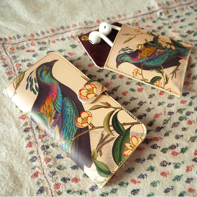 Gift For Women Himalayan Pheasant Bird Print with Flowers girlfriend gift Jewellery Pouch headphone holder