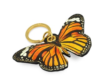 Leather butterfly keychain, butterfly keyring, butterfly bag charm - Monarch Butterfly