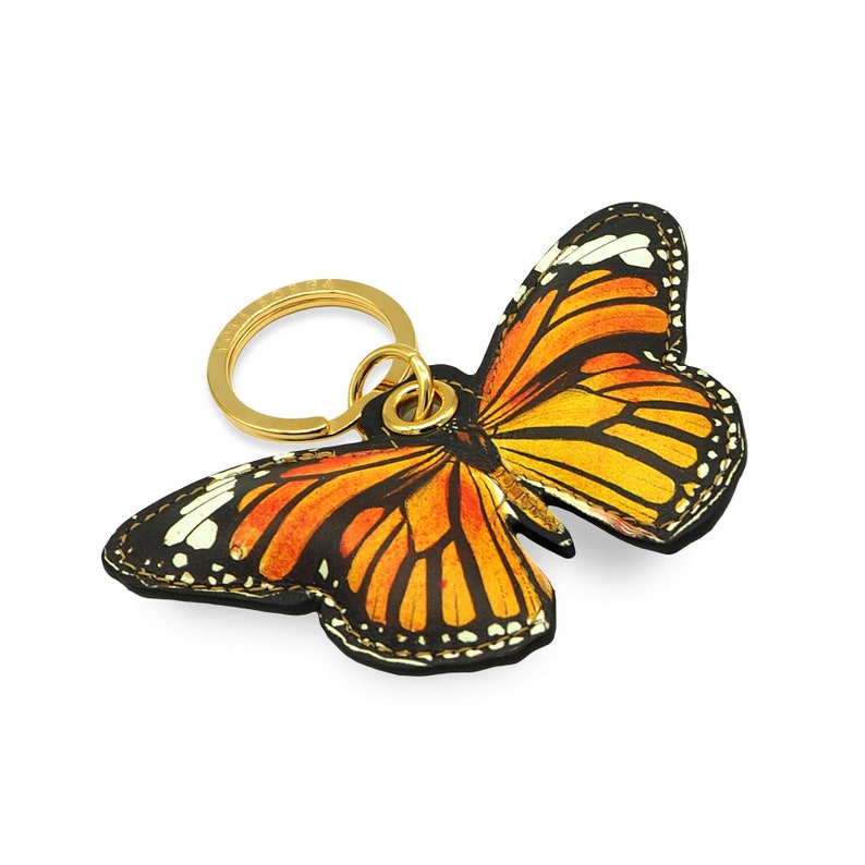 Leather butterfly keychain, butterfly keyring, butterfly bag charm - Monarch Butterfly 