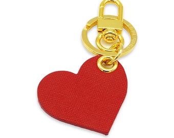Red heart bag charm, Red leather heart key ring, red heart key ring, red leather heart bag charm