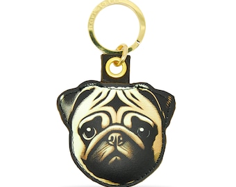 Pug dog keyring, padded leather keychain, Cockapoo keychain, Dog bag charm, pet key ring, Pug breed, cute Pug keychain