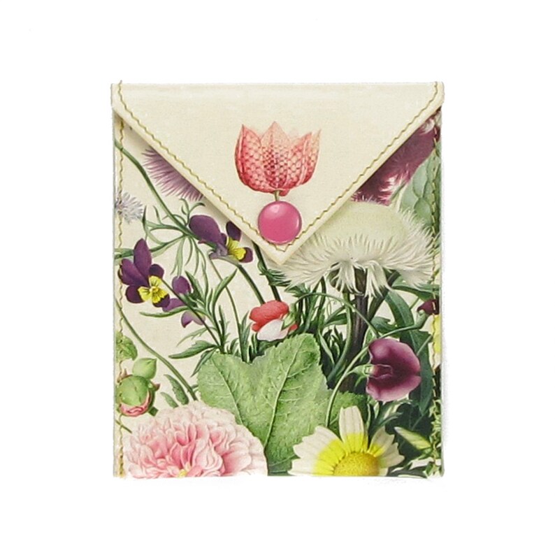 Real leather Headphone Pouch Jewellery Pouch Nature Flower Print Leather Purse Coin Pouch Gardeners Gifts for Women English Summer