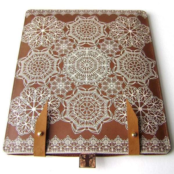 Leather iPad case 1&2 - White lace