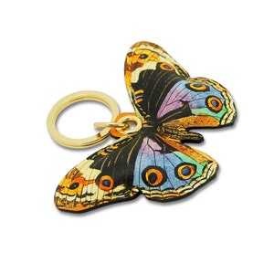 Leather butterfly keychain / key ring / bag charm - Colourful butterfly