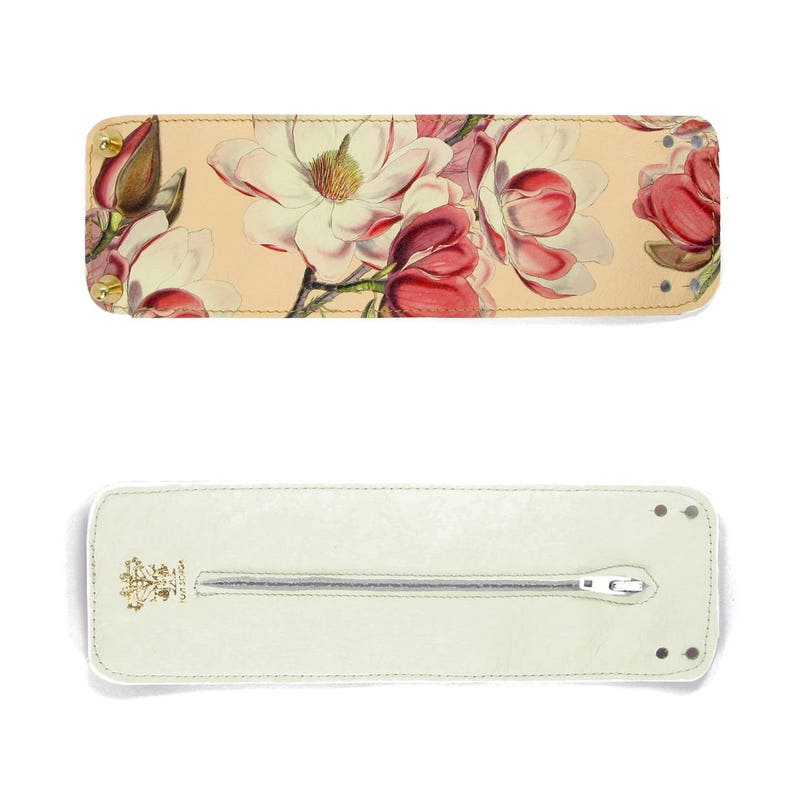 Leather Cuff Wallet / Purse Pink Floral Magnolia Print image 2