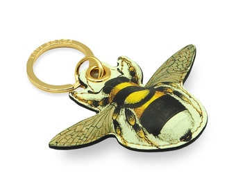 Leather bee keychain / key ring / bag charm - Bumble Bee or Honey Bee Key Fob