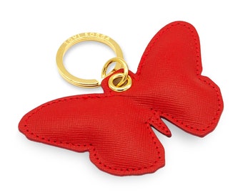 Leather butterfly keychain, butterfly keyring, butterfly bag charm - Gold Croc Butterfly