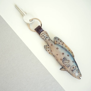 Fish Key Ring, Leather Fish Keychain, Fisherman, Gifts for Him, Fishing, Fathers Day Gift, Gifts for Dad - Handcrafted Padded Leather Trout
