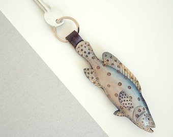Fish Key Ring, Leather Fish Keychain, Fisherman, Gifts for Him, Fishing, Fathers Day Gift, Gifts for Dad - Handcrafted Padded Leather Trout