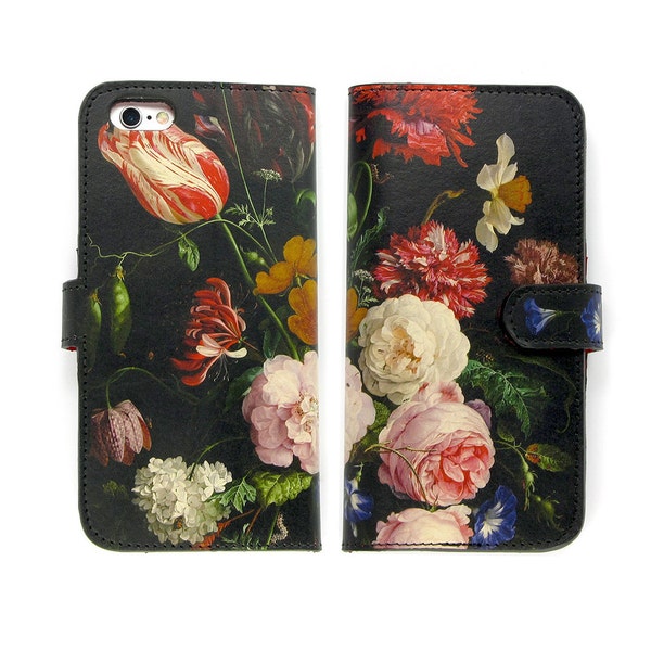 Leather iPhone 15 Pro Max Case, iPhone 14 Pro Case, iPhone 13 Pro Max case, iPhone13: Dutch Masters Floral Wallet Folio Cover