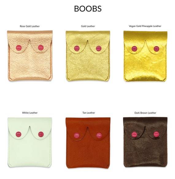 Boobs Purse, Golden Boobies, Fun Leather Pouch With Pink Nipples