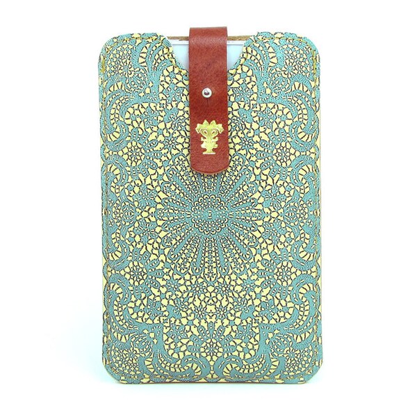 Leather iPhone (All) iTouch (All) case HTC -  Teal Double Lace