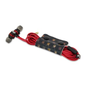 Leather cable wrap, cable organiser, headphone holder, cord tidy: Printed leather - Marble, Check and Insect Bug Vintage Print