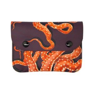 Porta carte di credito in pelle stampata polpo con stampa vintage - design tentacoli di polpo arancione e viola - custodia per carte - portafoglio per carte di credito in pelle