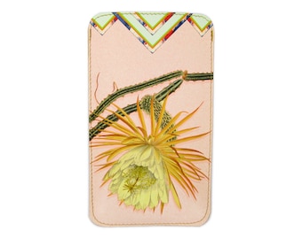 Leather Phone Case Sleeve for iPhone XS Max, iPhone XR, all iPhone models and Samsung Galaxy S10 / Galaxy S9 - Cactus Flower