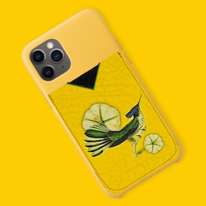 Stick-on Phone Card case for your Phone | Monogram personalisation - Leather Credit Card Case / hummingbird Print Leather Sticker