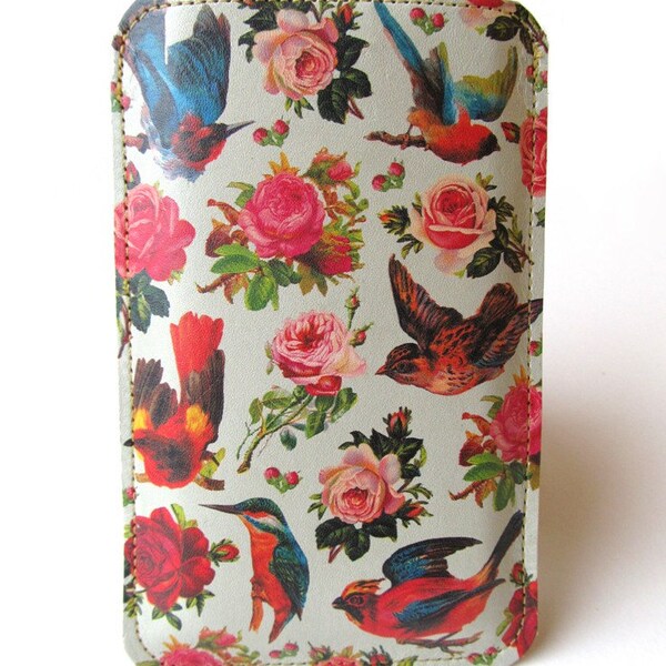 Leather iPhone (All) iTouch (All) case Birds and Roses design