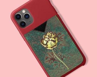 stick on card holder / Monogram personalisation - stick on card case / Tulip print  Leather Sticker