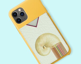 Slim card case / stick on card case / Personalised / Shell print  Leather Sticker