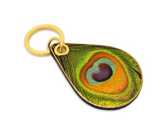 Peacock feather keychain, peacock feather key ring, peacock feather bag charm, metallic peacock feather