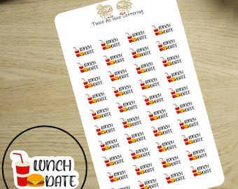 Lunch Date Planner Stickers, Lunch Date Stickers, Half Sheet Planner Stickers