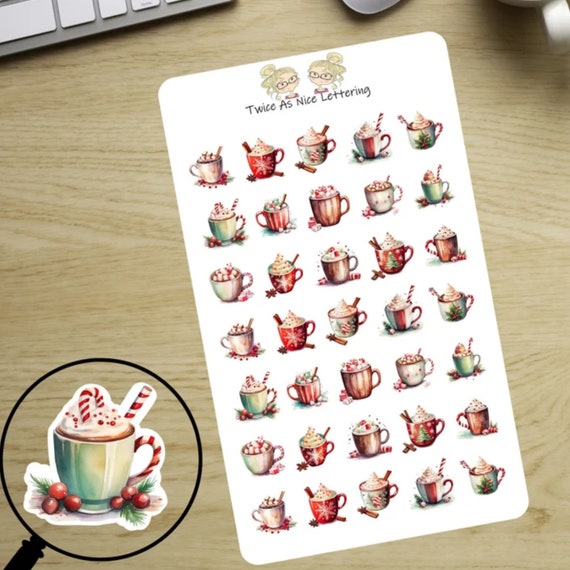 Christmas Hot Chocolate Stickers: Holiday Planner Stickers