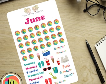 June Planner Stickers: Summer Beach Theme Monthly Kit
