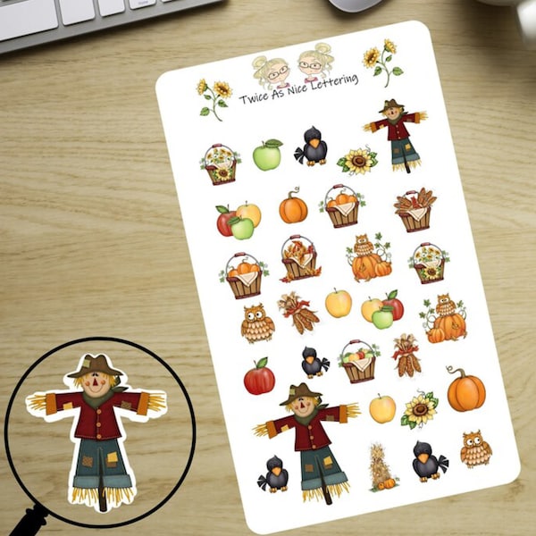 Fall Planner Stickers, Autumn Planner Stickers, Pumpkin Stickers, Scarecrow Stickers, Happy Planner, Fall Stickers