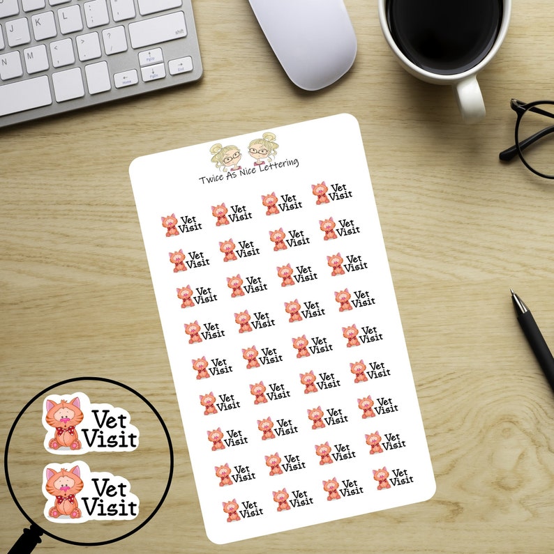 Vet Visit Planner Stickers For Cats, Vet Appointment Stickers, Sticker Sheets, Planner Stickers, Cat Stickers image 2