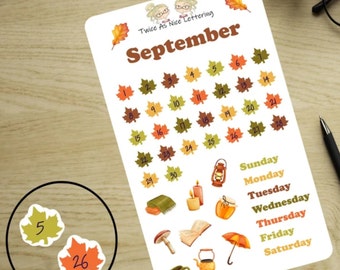 September Month Stickers For Fall Planning, September Planner Stickers, Autumn Sticker Kit, Planner Monthly Kit