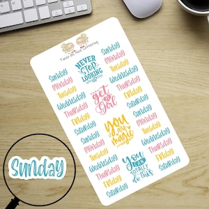 Days of the Week Planner Stickers: Weekly Calendar Decoration