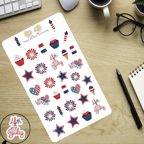 July 4 Stickers, July 4th Planner Stickers, 4th of July Stickers