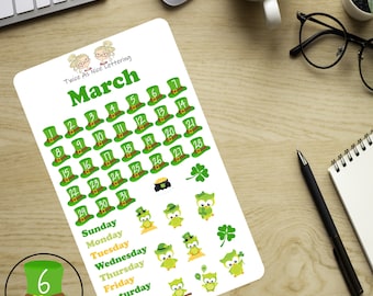 March Planner Stickers, March Stickers, Planner Monthly Kit, Stickers For Planners, St Patrick Day Stickers