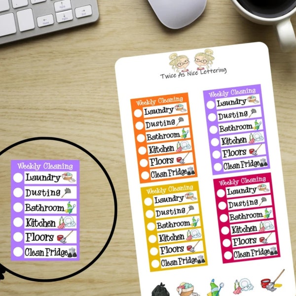 Weekly Cleaning Stickers, House Cleaning Planner Stickers, Stickers For Planners, Planner Stickers