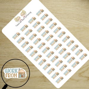 May include: A sheet of stickers with a repeating design of a small house and the words "WORK FROM" in blue and brown. The stickers are arranged diagonally on a white background. The text "Twice As Nice Lettering" is also visible.